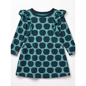 Tea Collection green and navy blue apple print long sleeve knit dress size 4